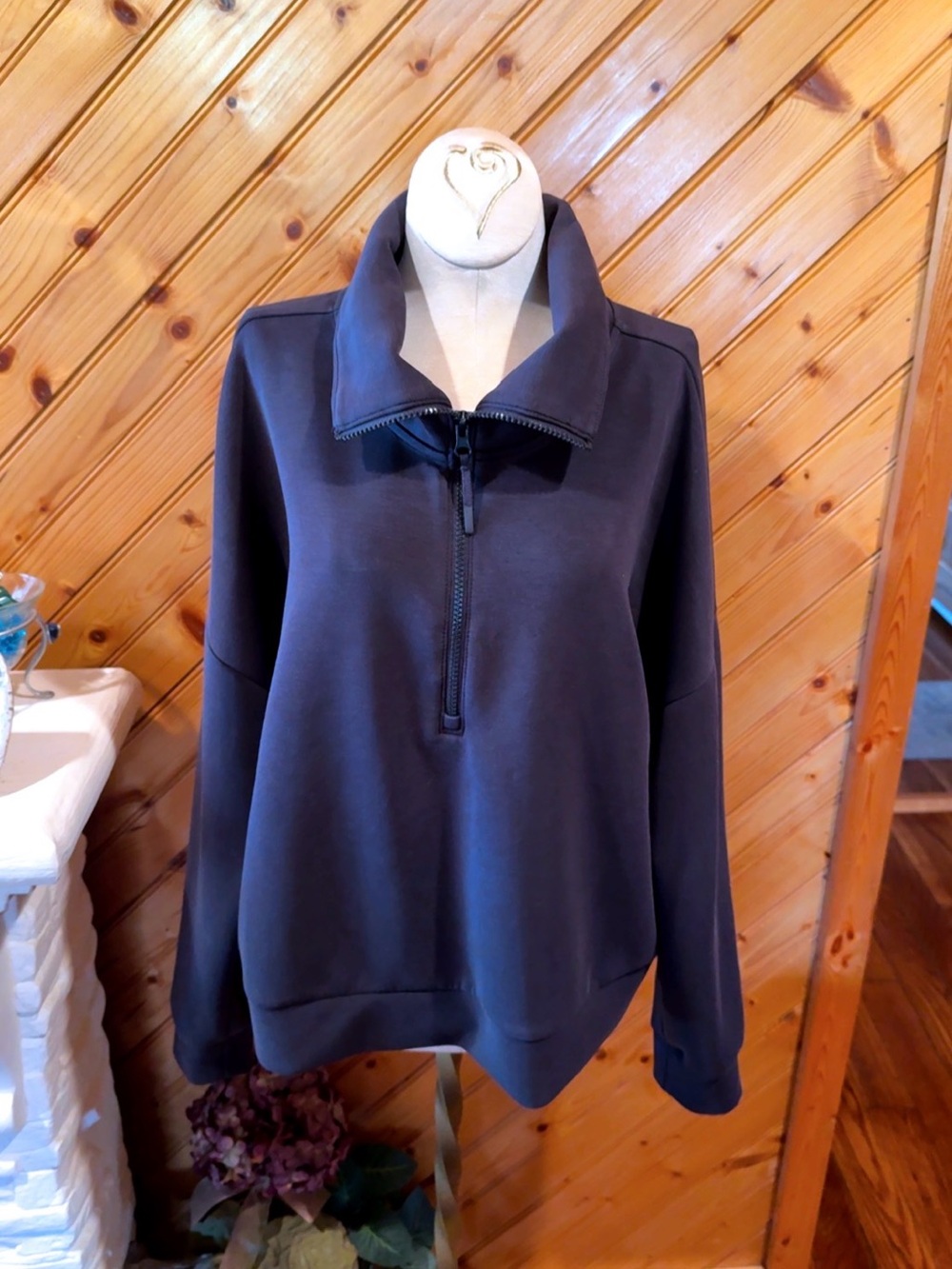 AVIA Women’s XL Charcoal Grey Half Zip Pullover Oversized Collar Athleisure